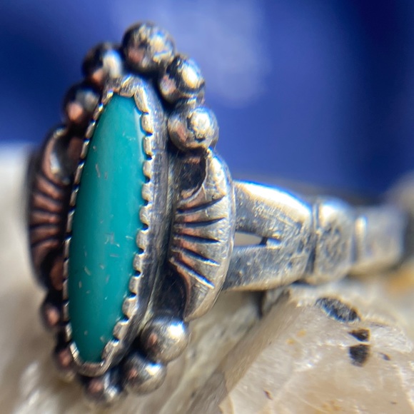 Vintage Silver & Turquoise Bell Traders Ring 1930s - Picture 3 of 10